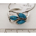 Кольцо с бирюзой (имитация), родиум, цвет темно-голубой "большой рис"