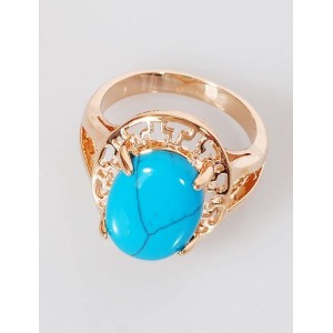 C830 Кольцо позолоченное с бирюзой (имитация) "греческое"