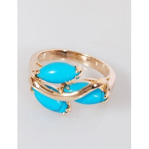C830 Кольцо позолоченное с бирюзой (имитация) "большой рис"