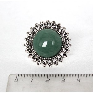 Кольцо с авантюрином зеленым, круг 20мм, "подсолнух", безразмерное