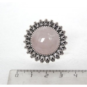 Кольцо с кварцем розовым, круг 20мм, "подсолнух", безразмерное