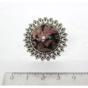 Кольцо с родонитом. круг 20мм, "подсолнух", безразмерное
