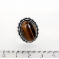 Кольцо с тигровым глазом, овал 18x13, литая оправа, безразмерное
