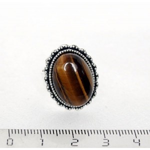 Кольцо с тигровым глазом, овал 18x13, литая оправа, безразмерное