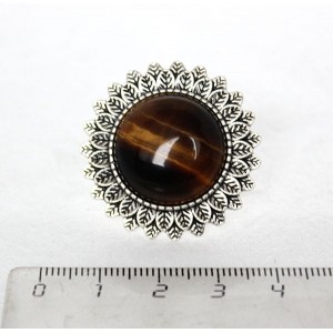 Кольцо с тигровым глазом, круг 20мм, "подсолнух", безразмерное