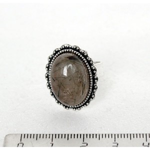 Кольцо с кварцем-волосатиком (зеленые волосы), овал 18x13, литая оправа, безразмерное