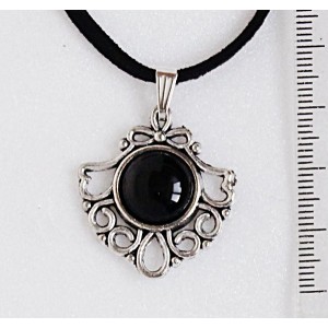 Кулон из агата черного, круг 12мм, оправа "балерина"