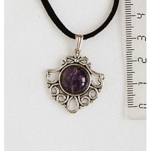 Кулон из аметиста, круг 12мм, оправа "балерина"