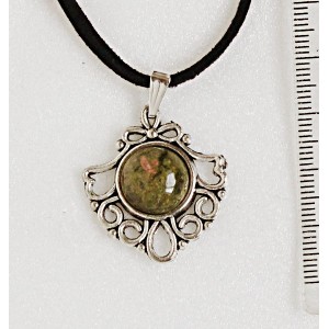 Кулон из унакита, круг 12мм, оправа "балерина"