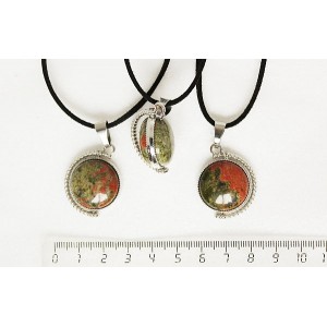 Кулон из унакита, круг 20мм, оправа "глобус", двусторонний