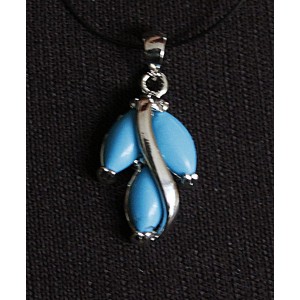 Кулон из бирюзы (имитация), родиум "большой рис", цвет темно-голубой