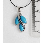 Кулон из бирюзы (имитация), родиум "большой рис", цвет темно-голубой