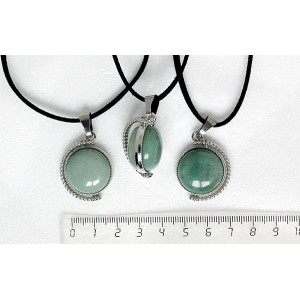 Кулон из авантюрина зеленого, круг 20мм, оправа "глобус", двусторонний