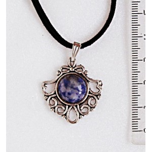 Кулон из лазурита бело-синего, круг 12мм, оправа "балерина"