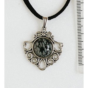 Кулон из обсидиана снежного, круг 12мм, оправа "балерина"