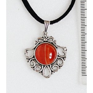 Кулон из сердолика полосатого, круг 12мм, оправа "балерина"