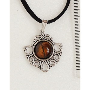 Кулон из тигрового глаза, круг 12мм, оправа "балерина"