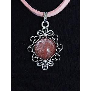 Кулон из халцедона розового "2 цветка", круг 12мм