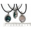 Кулон из цоизита и агата серого, круг 20мм, оправа "глобус", двусторонний