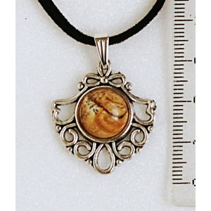 Кулон из яшмы песочной, круг 12мм, оправа "балерина"