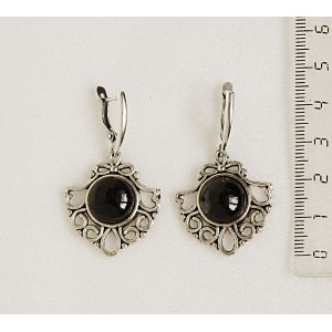 Серьги из агата черного, круг 12мм, оправа "балерина"