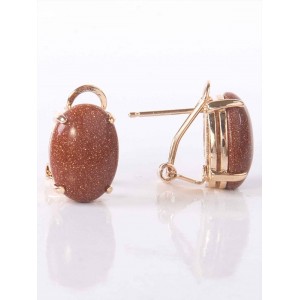 Серьги с красным авантюрином  (имитация), овал 10х8мм