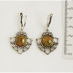 Серьги из унакита, круг 12мм, оправа "балерина"