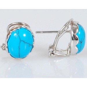 C830 Серьги из бирюзы (имитация), родиум, овал 10х8мм