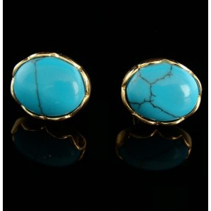 C830 Серьги позолота из бирюзы (имитация), овал 10х8мм
