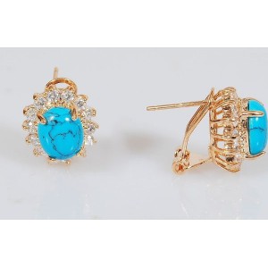 C830 Серьги позолота из бирюзы (имитация) "овал в цирконах"