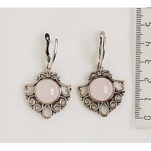 Серьги из розового кварца, круг 12мм, оправа "балерина"