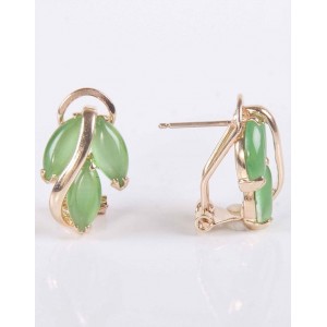 Серьги с зеленым кошачьим глазом (синт.) "большой рис"