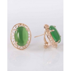 Серьги с зеленым кошачьим глазом (синт.) "греческие"