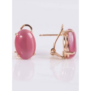 Серьги с розовым кошачьим глазом (синт.), овал 10х8мм Серьги с розовым кошачьим глазом (синт.), овал 10х8мм
