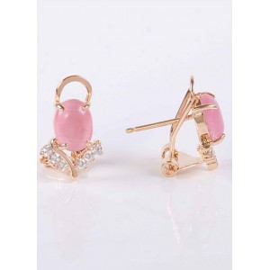 Серьги с розовым кошачьим глазом (синт.) "чайка"