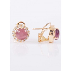 Серьги с фиолетовым кошачьим глазом (синт.) "круг в цирконах"