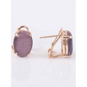 Серьги с фиолетовым кошачьим глазом (синт.), овал 10х8мм