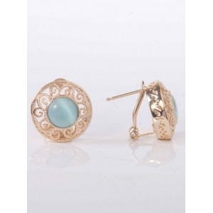 Серьги с голубым кошачьим глазом (синт.) "восточное солнце"