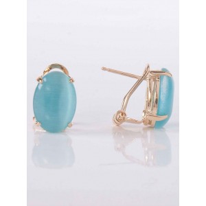 Серьги с голубым кошачьим глазом (синт.), овал 10х8мм