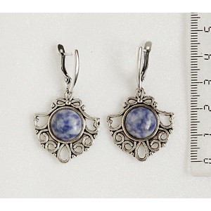 Серьги из лазурита бело-синего, круг 12мм, оправа "балерина"