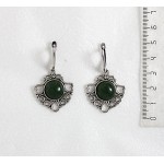 Серьги из нефрита, круг 12мм, оправа "балерина" швензы посеребрение