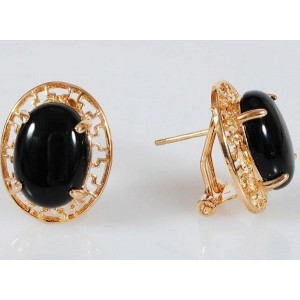 C830 Серьги позолота из оникса черного "греческие"