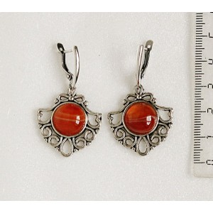 Серьги из сердолика полосатого, круг 12мм, оправа "балерина"