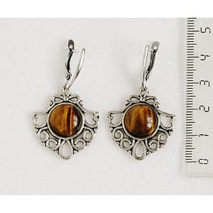 Серьги из тигрового глаза, круг 12мм, оправа "балерина"