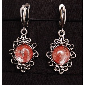 Серьги из халцедона розового "2 цветка", круг 12мм, швензы посеребрение