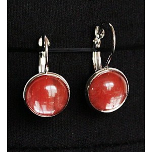 Серьги из халцедона розового, круг 12мм, замок петелька