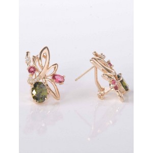 Серьги с разноцветными фианитами "лесная мелодия"