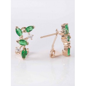 Серьги с зеленым фианитом "искристые лепестки"