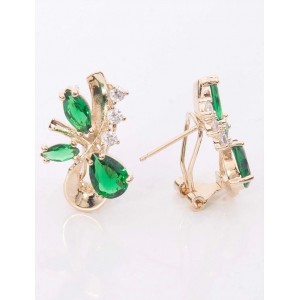 Серьги с зеленым фианитом "цветочная бесконечность"