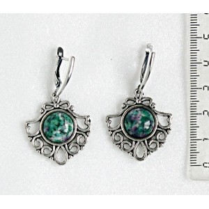 Серьги из цоизита, круг 12мм, оправа "балерина"